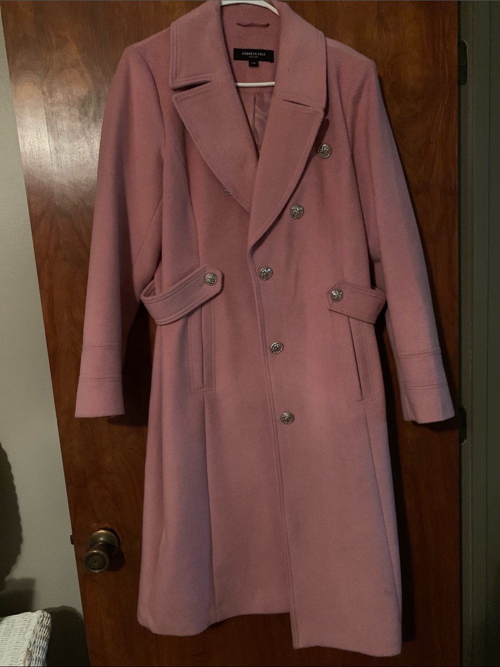 Kenneth Cole Pink Double-Breasted Wool Pea Coat